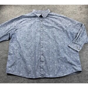 SYNRGY Shirt Mens 2XL Blue Floral Chambray Long‎ Sleeve Button Front Big & Tall